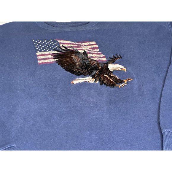 Croft & Barrow Eagle American Flag Crew Sweatshirt Mens Blue Workwear Quilting - Picture 8 of 12